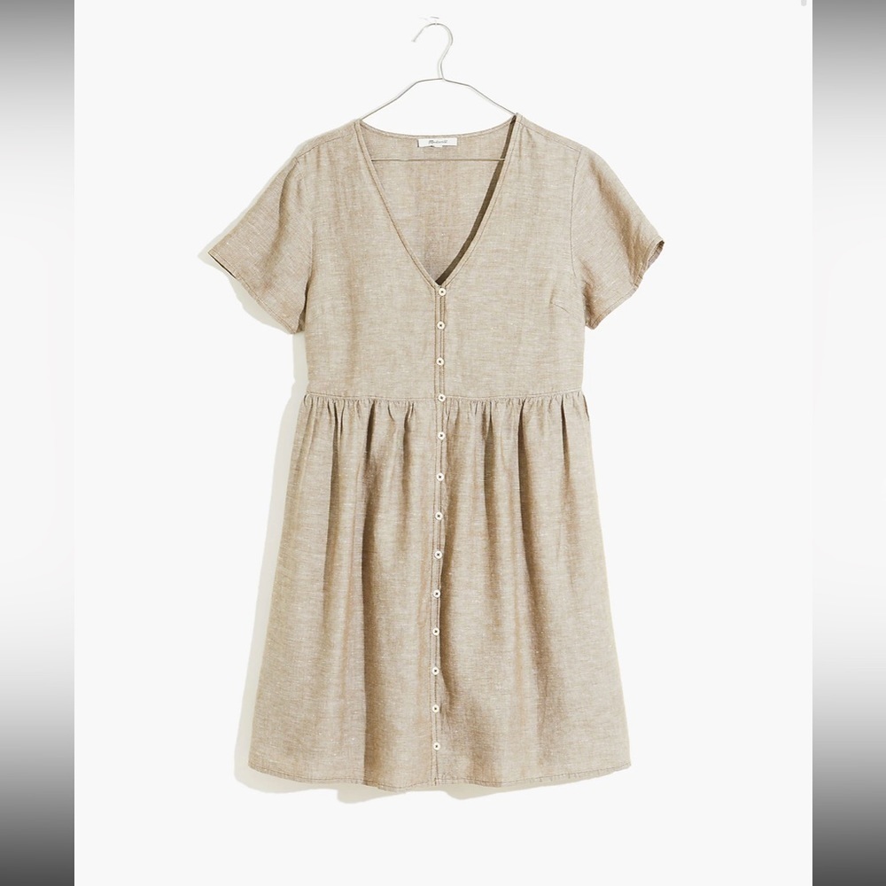 Madewell V-Neck Button Front Mini Dress AL713 XS brown